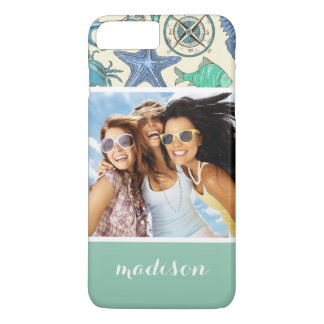 Teal Sea Animals Pattern | Your Photo & Name iPhone 8 Plus/7 Plus Case