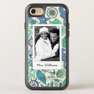 Teal Sea Animals Pattern   Your Photo & Name OtterBox Symmetry iPhone 8/7 Case