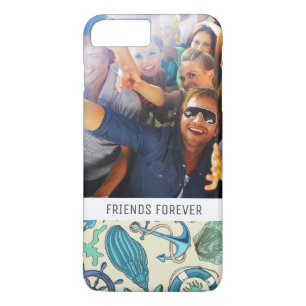 Teal Sea Animals Pattern   Your Photo & Text iPhone 8 Plus/7 Plus Case