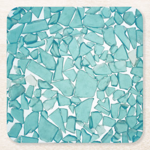 Teal Sea Glass Nautical Print Square Paper Coaster
