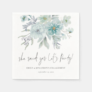 Teal Sea Mist Florals She Said Yes Engagement  Napkin