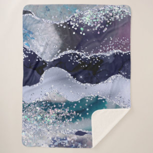 *~* Teal Sea Ocean Agate Pearl Holo GLITTER AP8 Sherpa Blanket