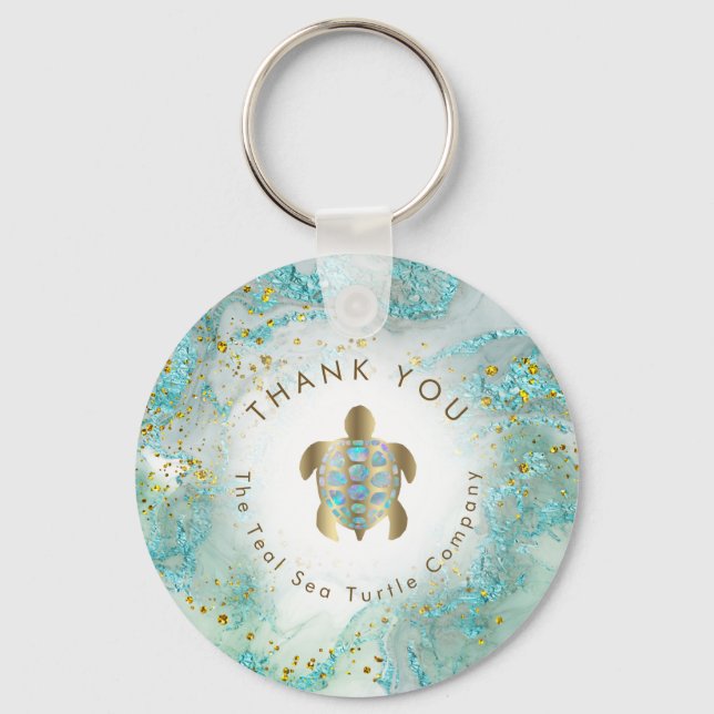 teal sea turtle design  key ring (Front)