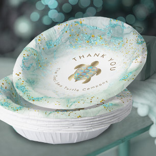 teal sea turtle design paper bowls plate