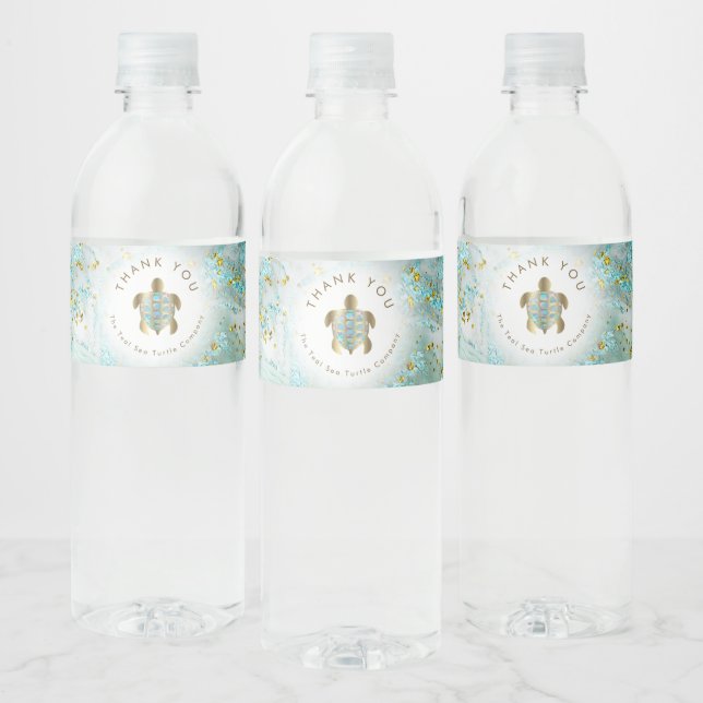 teal sea turtle design  water bottle label (Bottles)