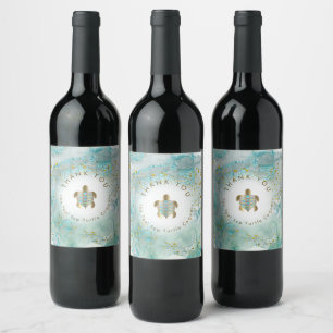 teal sea turtle design   wine label