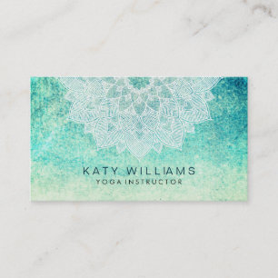 Teal Sea Yoga Instructor Lotus Flower Watercolor Business Card