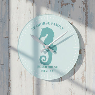 Teal Seahorse Beach House Year Est Wall Clock