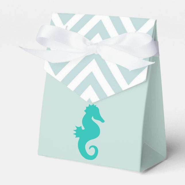 Teal Seahorse Beach Theme Baby Shower Favour Box (Front Side)