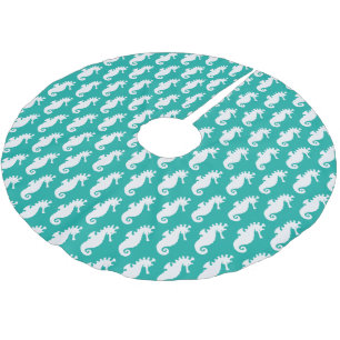 Teal Seahorse Pattern 1 Brushed Polyester Tree Skirt