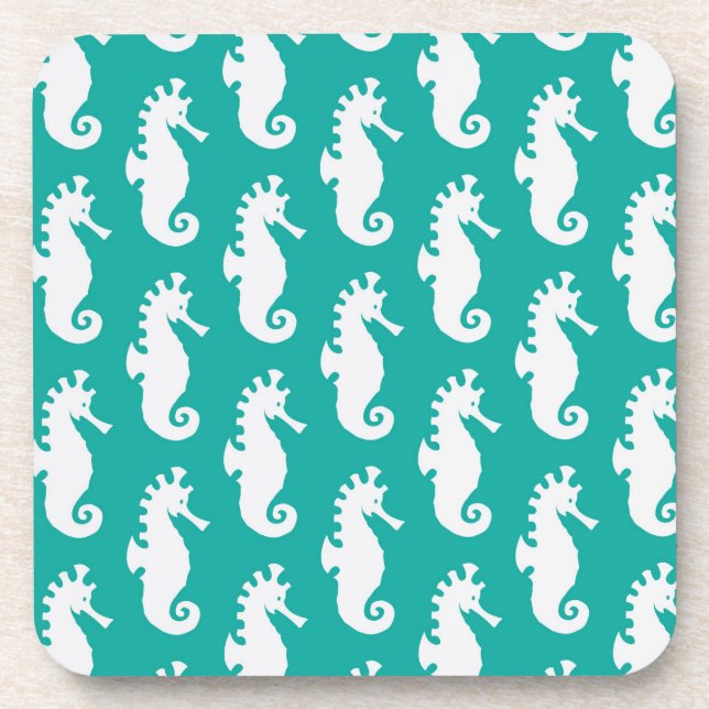 Teal Seahorse Pattern 1 Coaster (Front)