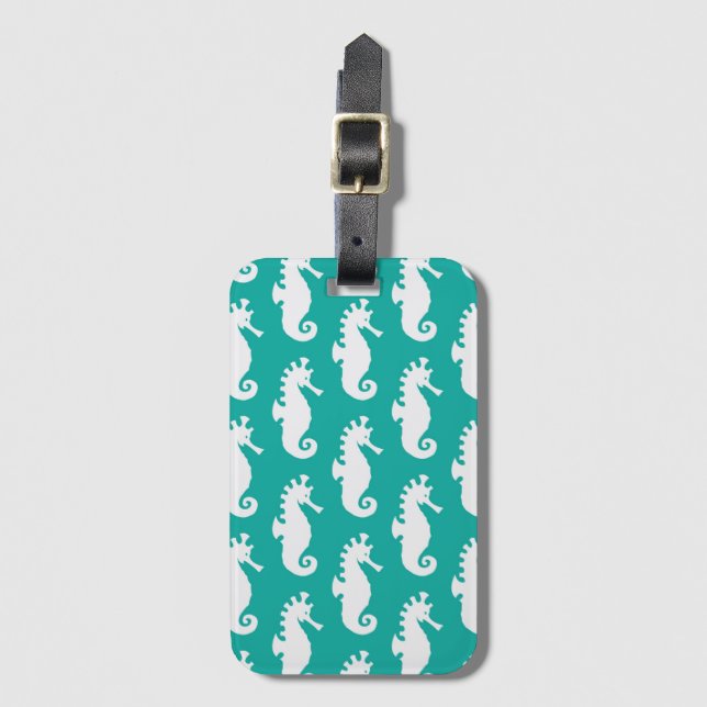 Teal Seahorse Pattern 1 Luggage Tag (Front Vertical)