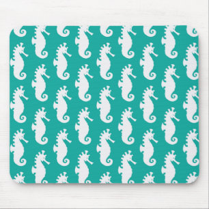 Teal Seahorse Pattern 1 Mouse Mat