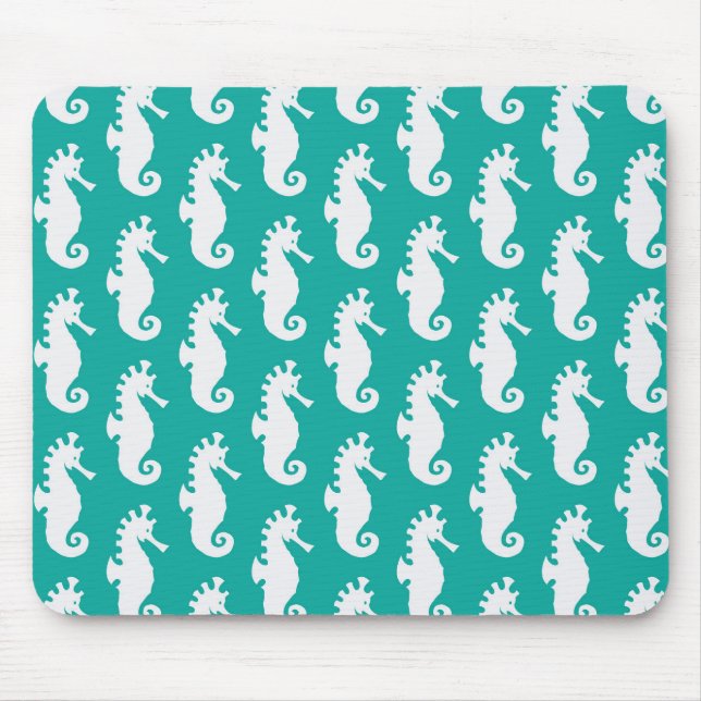 Teal Seahorse Pattern 1 Mouse Mat (Front)