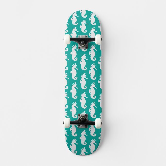 Teal Seahorse Pattern 1 Skateboard (Front)