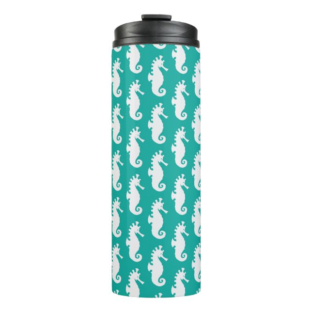 Teal Seahorse Pattern 1 Thermal Tumbler (Front)