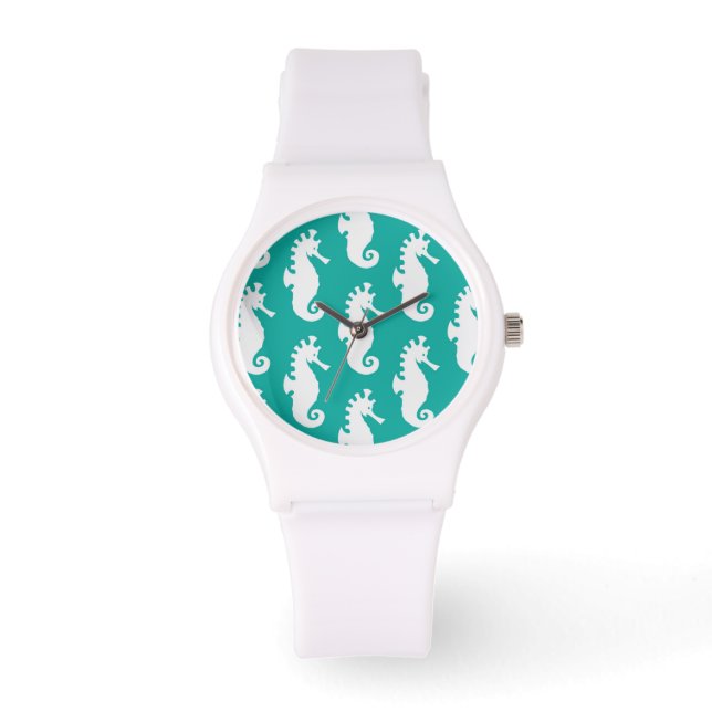 Teal Seahorse Pattern 1 Watch (Front)