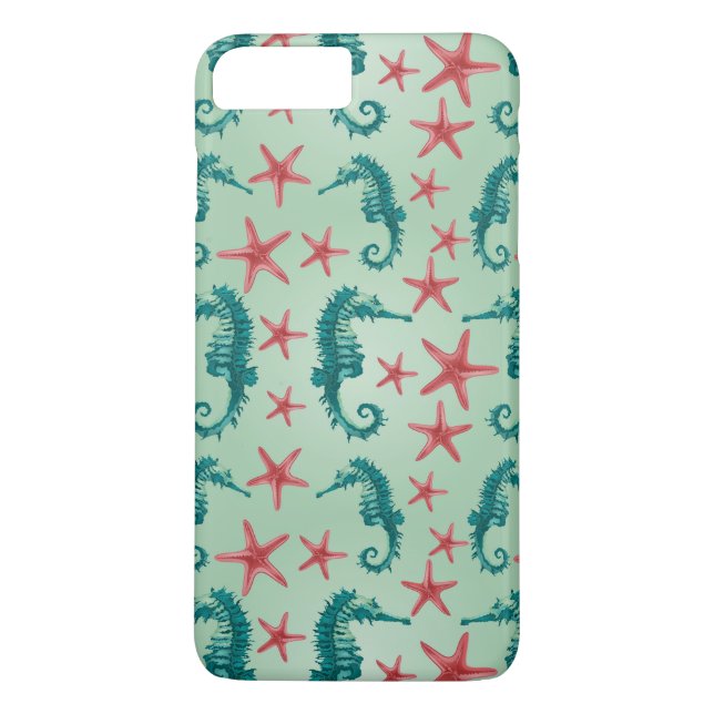 Teal Seahorse Pattern 2 Case-Mate iPhone Case (Back)