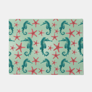 Teal Seahorse Pattern 2 Doormat
