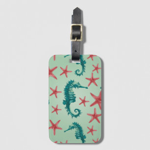 Teal Seahorse Pattern 2 Luggage Tag