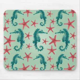 Teal Seahorse Pattern 2 Mouse Mat