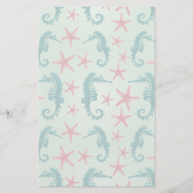 Teal Seahorse Pattern 2 Stationery (Front)