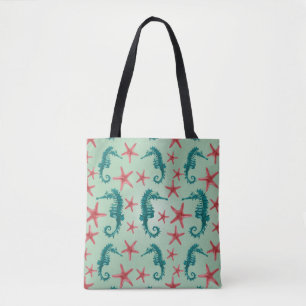 Teal Seahorse Pattern 2 Tote Bag