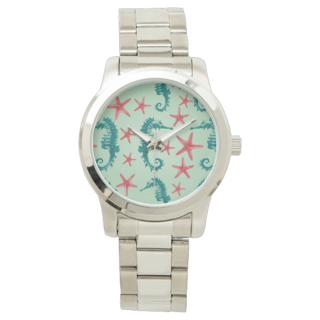 Teal Seahorse Pattern 2 Watch (Front)