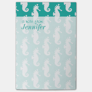 Teal Seahorse Pattern Add Your Name Post-it Notes