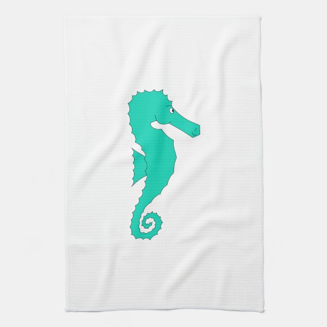 Teal Seahorse Tea Towel (Vertical)