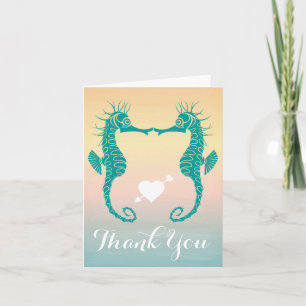 Teal Seahorse Thank You Blue, Peach Beach Sunset