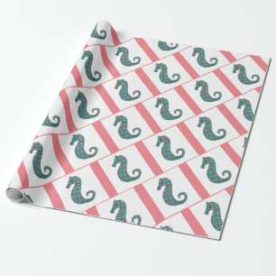Teal Seahorse Wrapping Paper