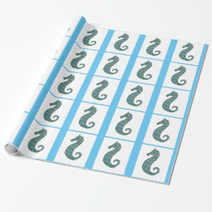 Teal Seahorse Wrapping Paper