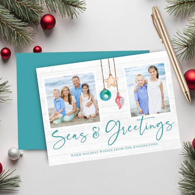 Teal Seas and Greetings Coastal Wood Holiday Photo Card (Teal Seas and Greetings Coastal Wood Holiday Photo Card)