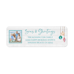 Teal Seas and Greetings Seashell Ornament Photo
