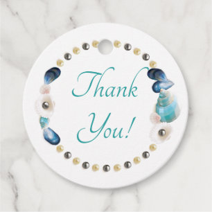 Teal Seashells and Pearls Quinceanera Party Favor Favour Tags