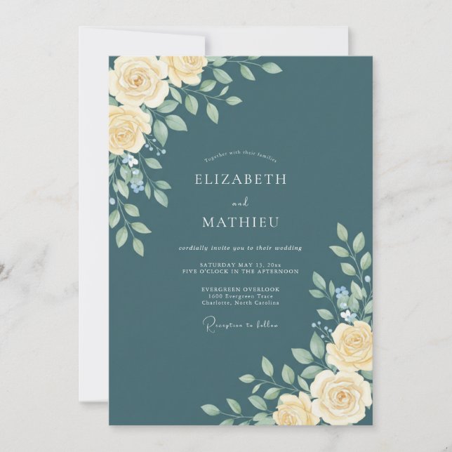 Teal Seraphic Floral Wedding Invitation (Front)