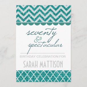 Teal  Seventy and Spectacular Birthday Invite