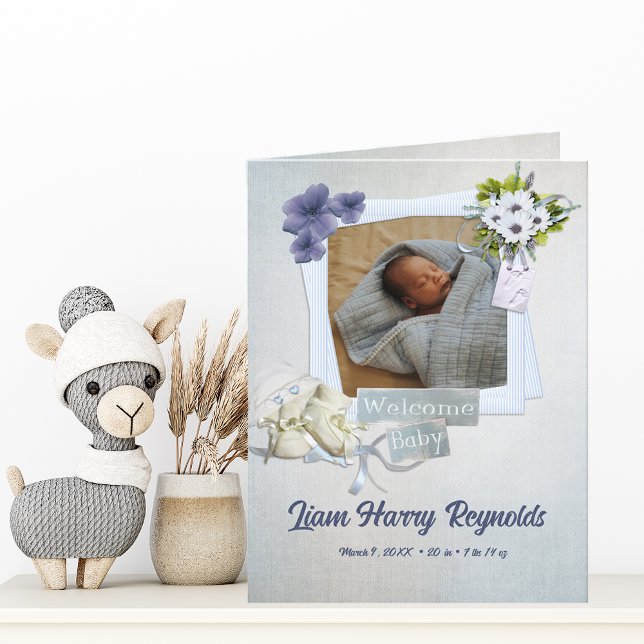 Teal Shabby Style Baby Flat Announcement Card (Creator Uploaded)