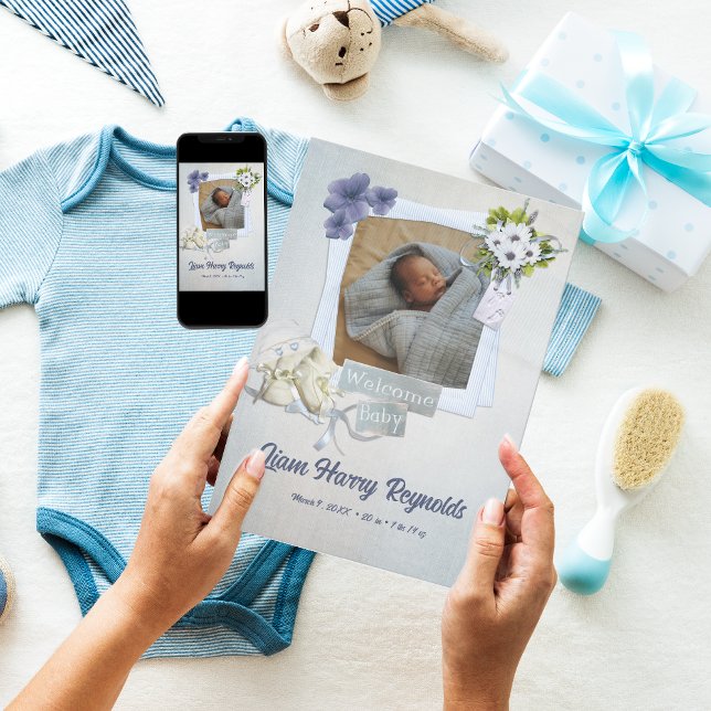 Teal Shabby Style Baby Flat Announcement Card (Creator Uploaded)