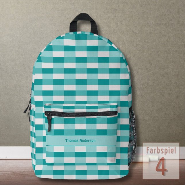 Teal Shades Colour Blocks with Light Grey Printed Backpack (Creator Uploaded)