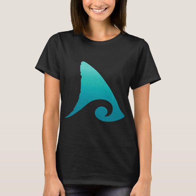 Teal Shark Fin Ocean Wave Design T-Shirt (Front)
