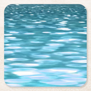 Teal shimmer square paper coaster