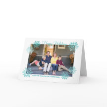 Teal Shimmering Chic Snowflake Holiday Photo