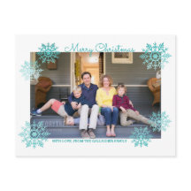 Teal Shimmering Chic Snowflake Holiday Photo