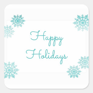 Teal Shimmering Chic Snowflake Holiday Square Sticker