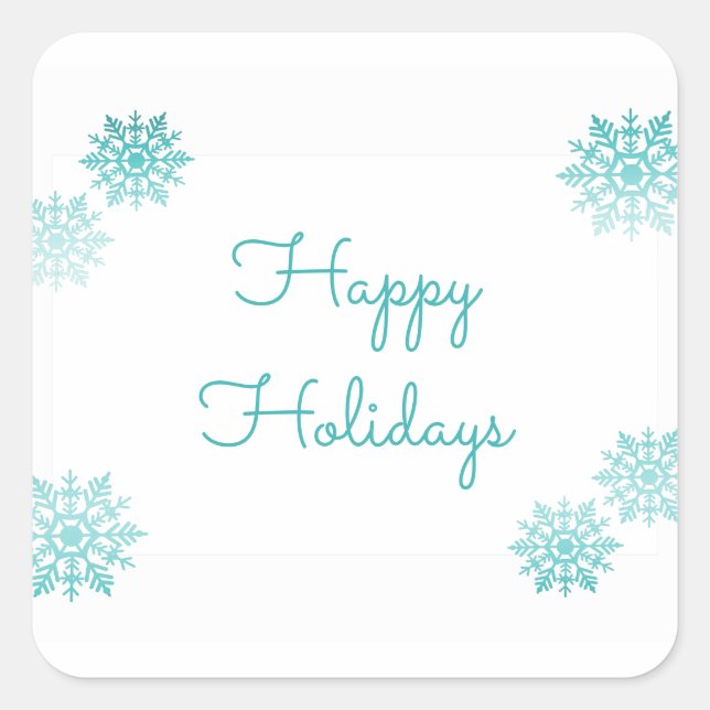 Teal Shimmering Chic Snowflake Holiday Square Sticker (Front)