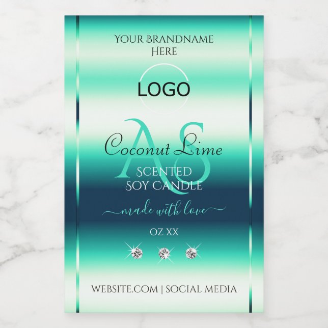 Teal Shimmery Product Label Diamonds Monogram Logo (Single Label)