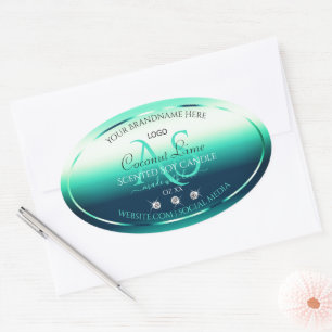 Teal Shimmery Product Label Diamonds Monogram Logo