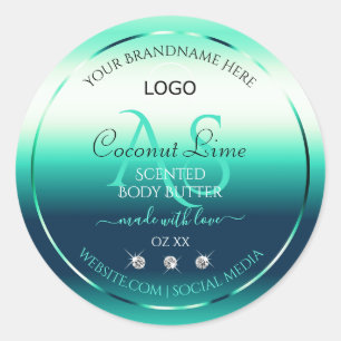 Teal Shimmery Product Label Diamonds Monogram Logo